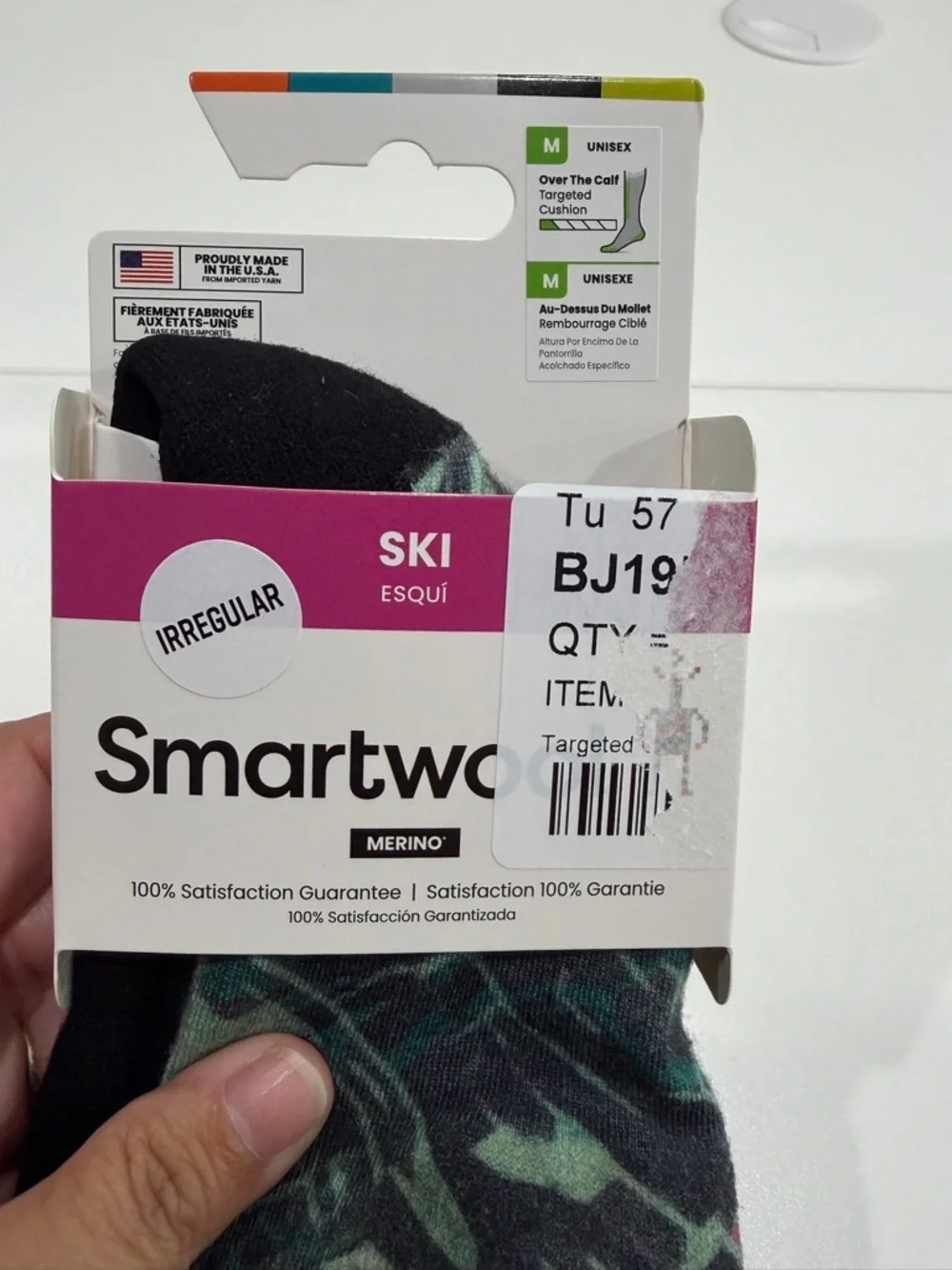 SmartWool Men's Medium Targeted Cushion Green Slopes Print Ski Socks NWT Black